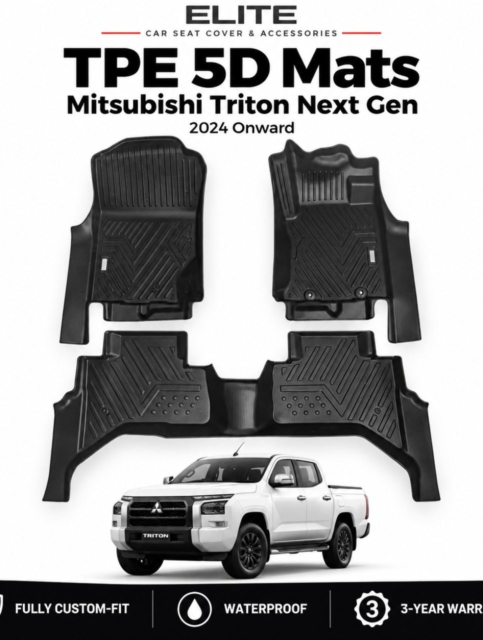 5D Car Floor Mats for Mitsubishi Triton MV Next-Gen Dual Cab 2024-Onwards