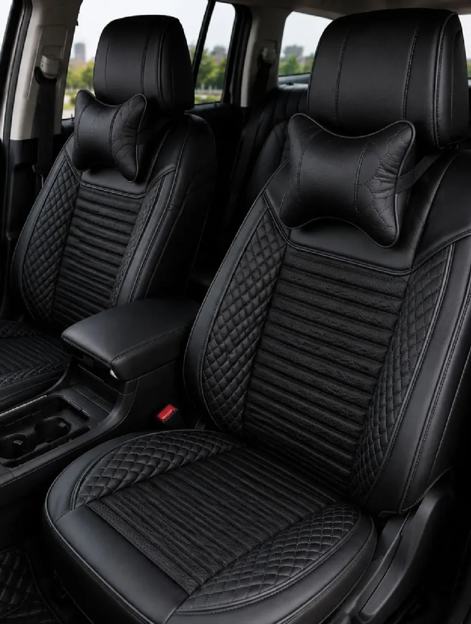 Black ML-53 Premium Fabric & Leather Seat Covers