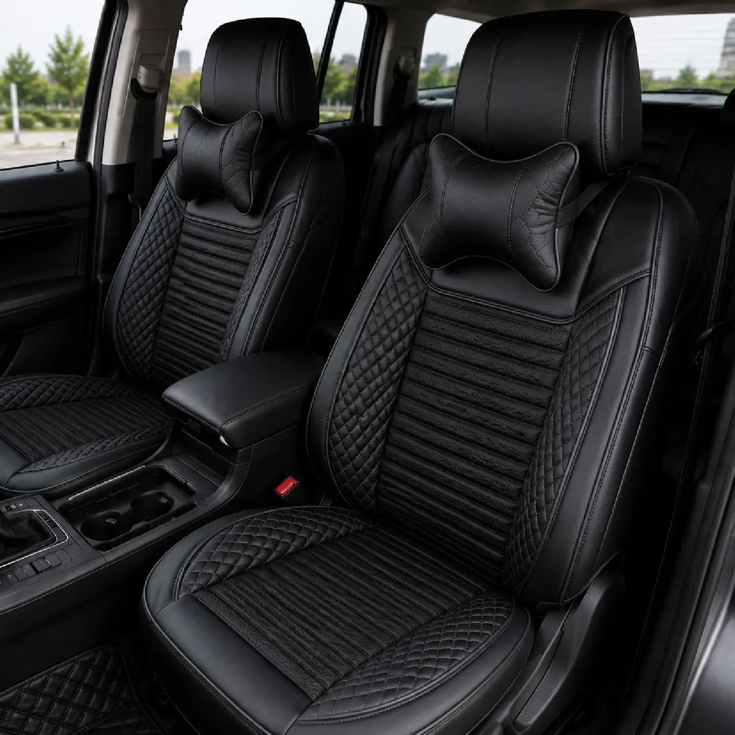 Black ML-53 Premium Fabric & Leather Seat Covers