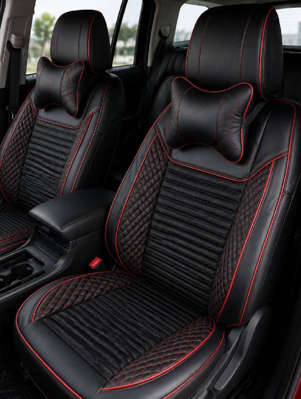 Black & Red ML-53 Premium Fabric & Leather Seat Covers
