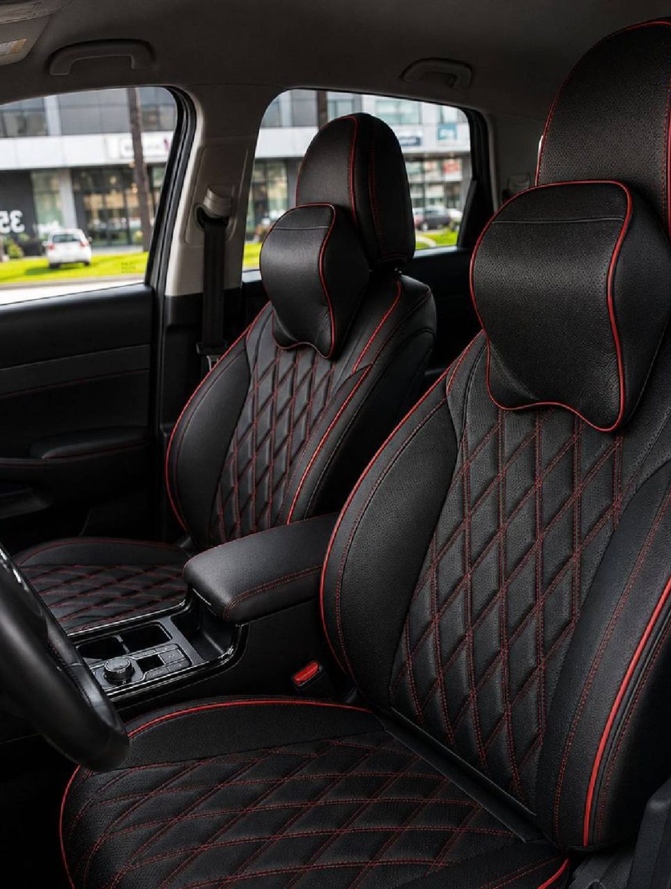 Black with Red Border ML_40 Custom Made Leather Seat Cover