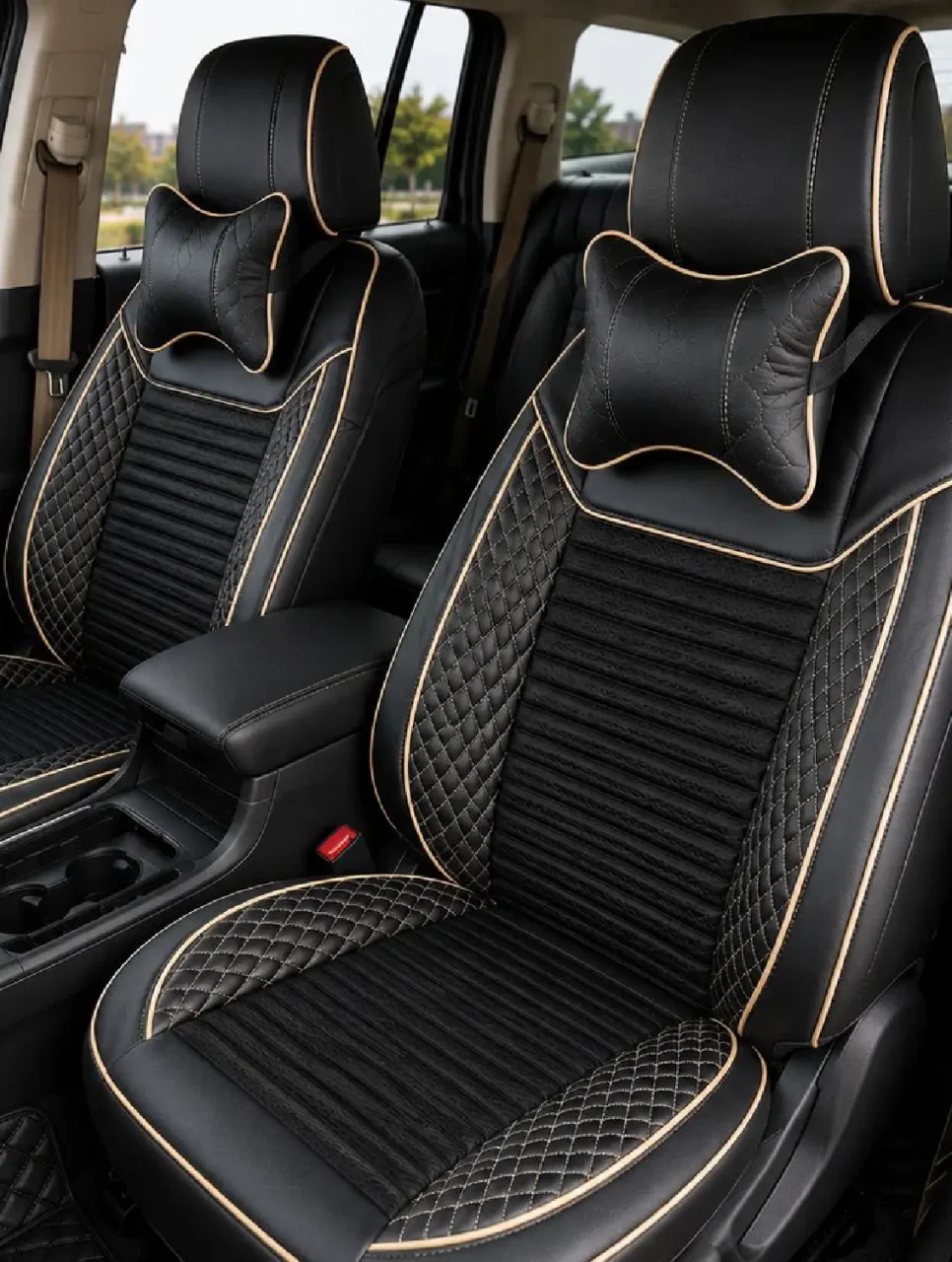 Black & Golden ML-53 Premium Fabric & Leather Seat Covers