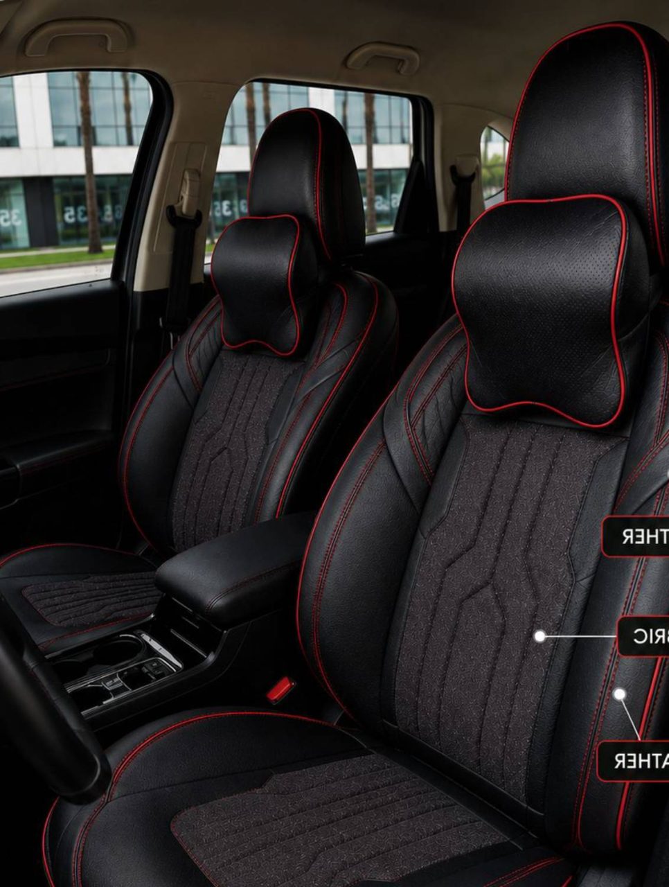 Black with Red Border ML-71 Luxury Fabric & Leather Seat Covers