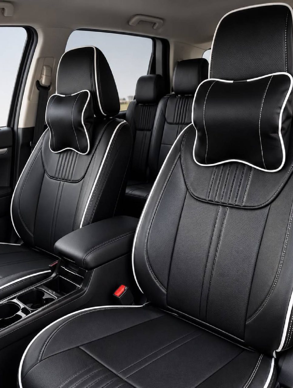 Black with White Border ML-96 Pro Custom-Made Leather Seat Covers