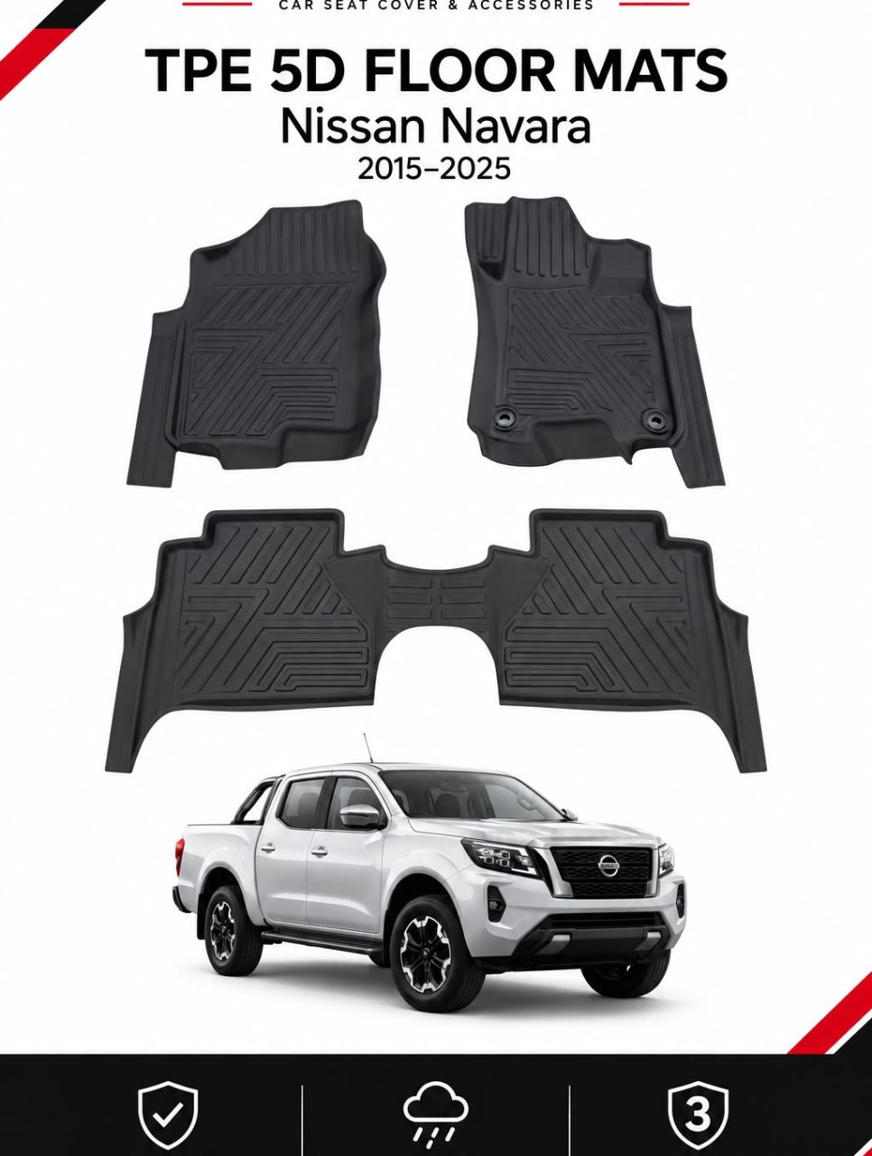 5D Car Floor Mats for Nissan Navara 2015-2025