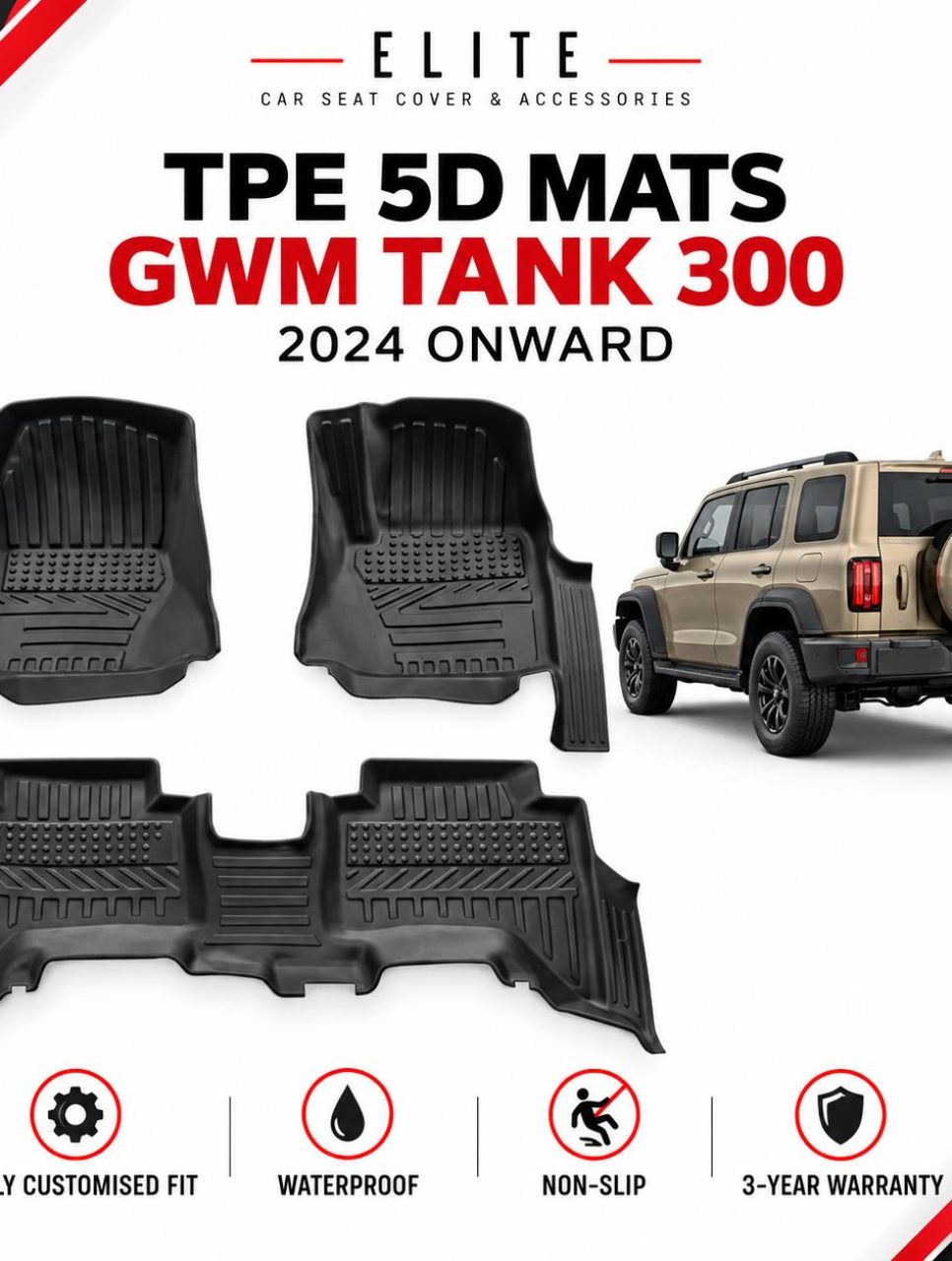 TPE 5D Floor Mats for GWM Tank 300 2024 Onwards