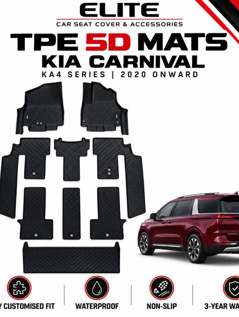 TPE 5D Floor Mats for Kia Carnival KA4 Series 2020 Onwards