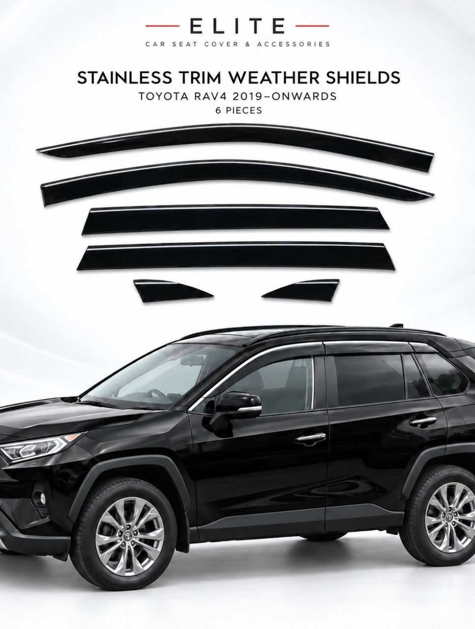 Stainless Trim Weather Shields for Toyota RAV4 2019–Onwards – 6PCS