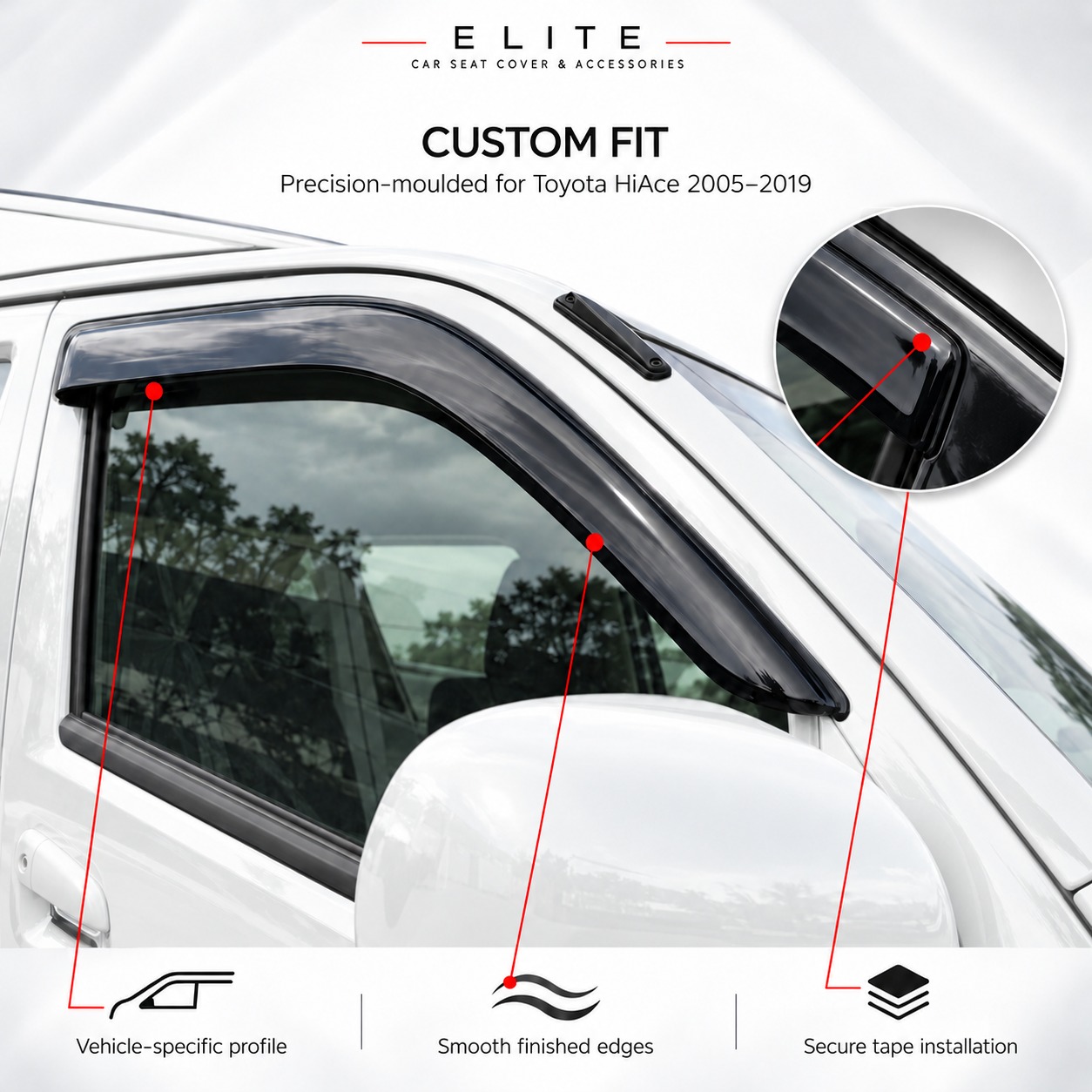 Weather Shields ForToyota HiAce 2005–2019 — 2 Piece - Image 3